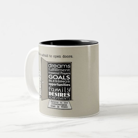 Open deuren tweekleurige koffiemok (Voorkant links)