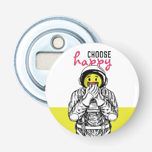 Open fles "choose happy" Glimlachastronaute Button Flesopener