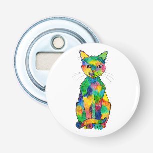 Open flesje regenboogkat button flesopener