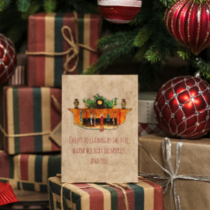 open haard kousen Holly Cosy Christmas Feestdagenkaart