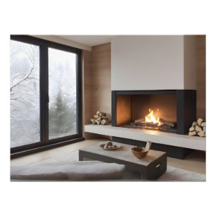 Open haard thuis foto afdruk