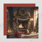 Open haard Vrolijke Kerst Kaart (Voorkant / Achterkant)