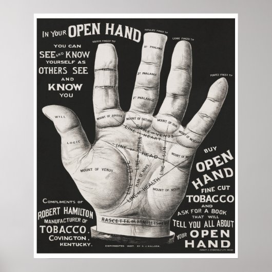 Open Hand Palmistry-afdrukreclame Poster (Voorkant)