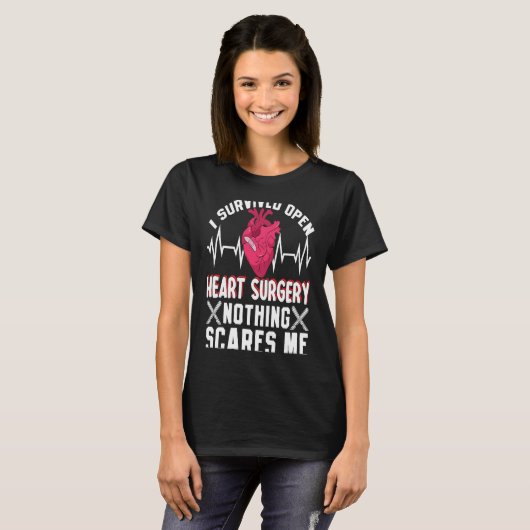 Open Heart Surgery Bypass Awareness Heart I Surviv T-shirt (Voorkant volledig)