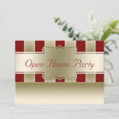 Open House Party | Rode glitter Gold Stripes Kaart (Staand voorkant)
