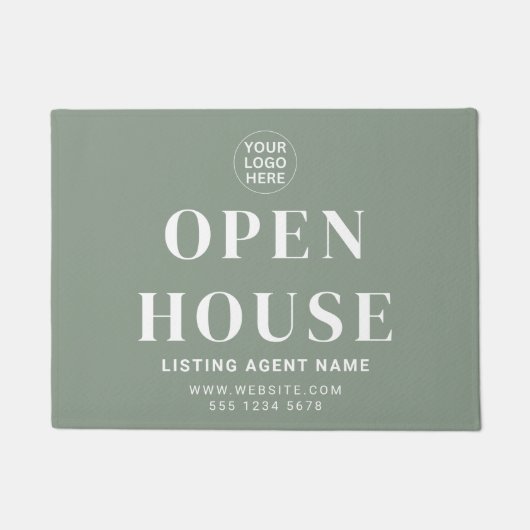Open Huis l Aangepaste Sage Groene Logo & Tekst We Deurmat (Voorkant)
