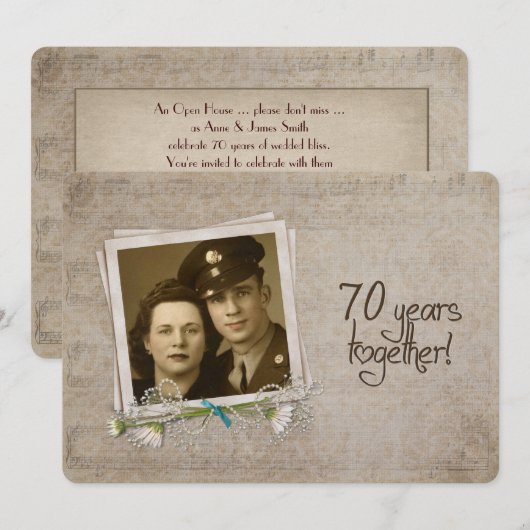 Open huis ter gelegenheid van 70-jarig huwelijksju kaart (Voorkant / Achterkant)