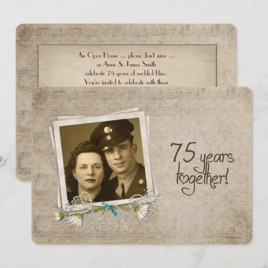 Open huis ter gelegenheid van 75-jarig huwelijksju kaart (Voorkant / Achterkant)