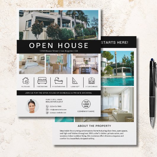 Open Huis Vastgoed Makelaar Aangepast Logo Flyer
