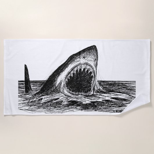 OPEN JAWS Great White Shark Art Beach Towel Strandlaken (Voorkant)