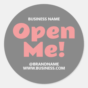 OPEN ME Bedrijfsnaam Website roze grijs Ronde Sticker