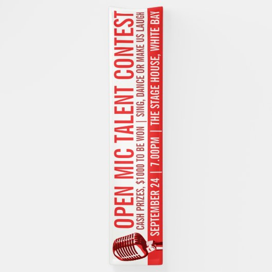 Open microfoon wedstrijd rood spandoek (Verticaal)