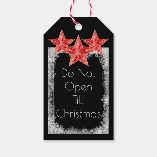 Open niet tot kerst, koude sneeuw, rode ster cadeaulabel (Voorkant)