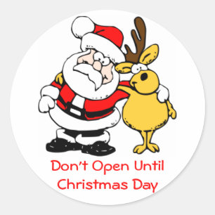 Open niet tot Kerstmis Schattigee Kerstman en Rend Ronde Sticker