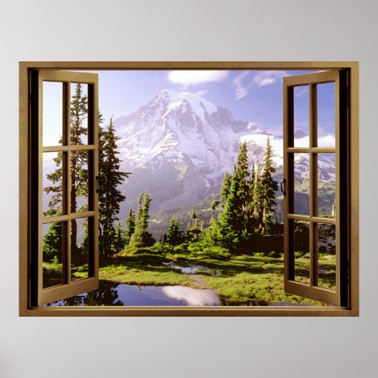 Open raam bij Mt. Rainier Poster (Voorkant)