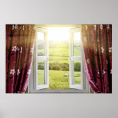 Open raam met uitzicht op het platteland en zonlic poster (Voorkant)