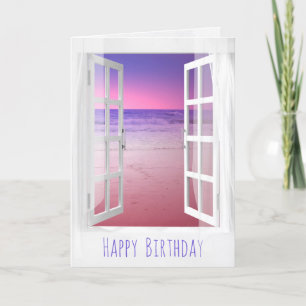 open raam paarse oceaanzonsopgang kaart