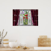 Open raam uitzicht op wilde bloemtuin poster (Keuken)