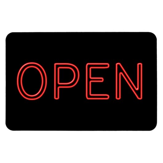 OPEN Red Neon Letters op zwarte achtergrond Magneet (Horizontaal)
