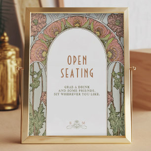 Open Seating Sign Art Nouveau door Mucha Poster