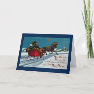 Open Sleigh Ride Nieuwjaar Feestdagen Kaart