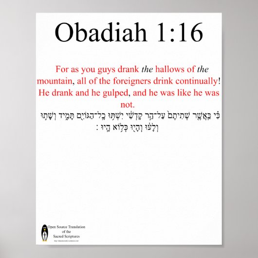 Open Source Vertaling Obadiah 1:16 Poster (Voorkant)