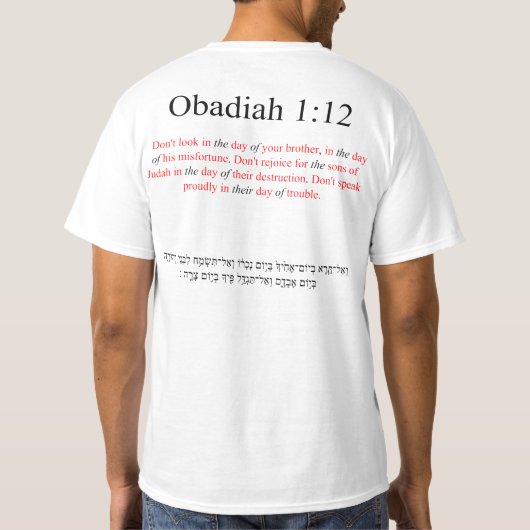 Open Source Vertaling Obadja 1:12 T-shirt (Achterkant)
