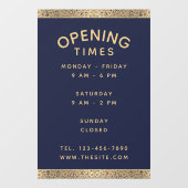 Open Times Navy Blue Gold Rozen  Elegant Raamsticker (Vel)
