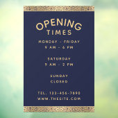 Open Times Navy Blue Gold Rozen  Elegant Raamsticker (Vel 3)