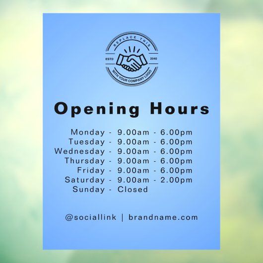Open Times Zakelijk Logo Openingstijden Lichtblauw Raamsticker (Vel 3)