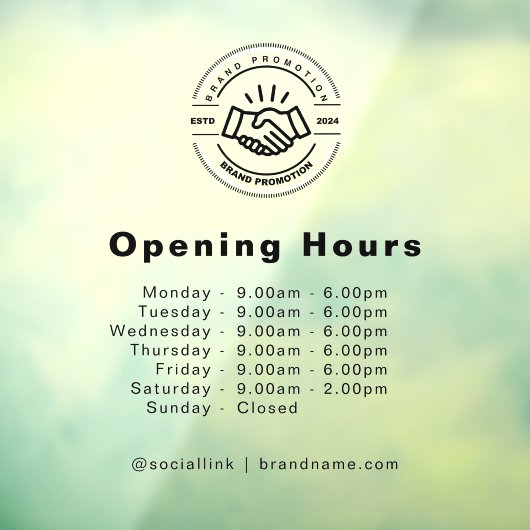 Open Times Zakelijk Logo Openingstijden Transparan Raamsticker (Vel 3)