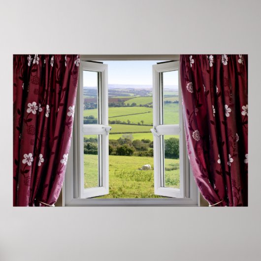 Open venster met uitzicht over het hele land en En Poster (Voorkant)