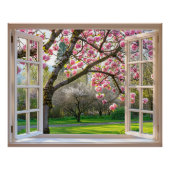 Open venster Roze Magnolia boom Perfect Poster (Voorkant)