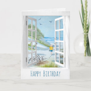 Open venster Seashore Scene Verjaardag Kaart