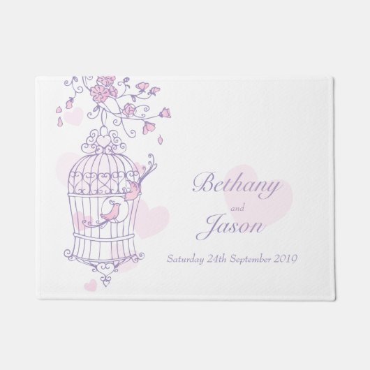 Open Vogelkooi twee vogels aangepaste trouwmat Deurmat (Voorkant)