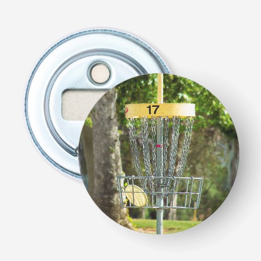 Open voor flesje met magneetschijfgolf button flesopener (Voorkant)
