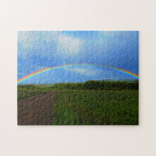 Open weg door groene velden Alberta regenboog Legpuzzel
