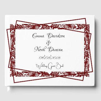Open-werk Elegante Maroon-Bourgondische bruiloft Gastenboek