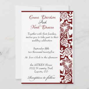 Open-werk Elegante Maroon bruiloft uitnodiging Kaa