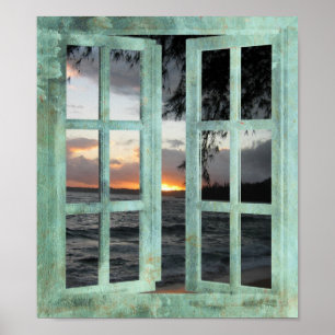 Open Window Kauai Sunset Poster