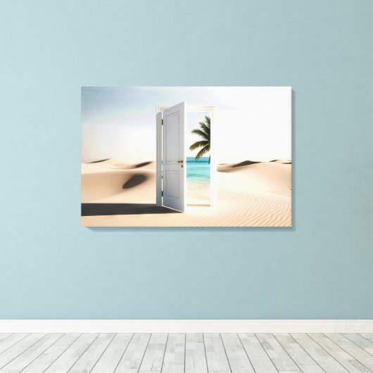 Open woestijndeur met tropische oase canvas afdruk (Insitu (Houten vloer))