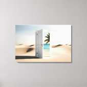 Open woestijndeur met tropische oase canvas afdruk (Voorkant)
