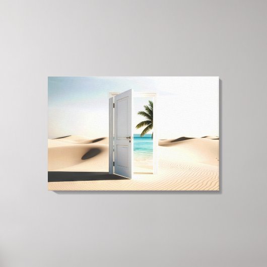 Open woestijndeur met tropische oase canvas afdruk (Voorkant)