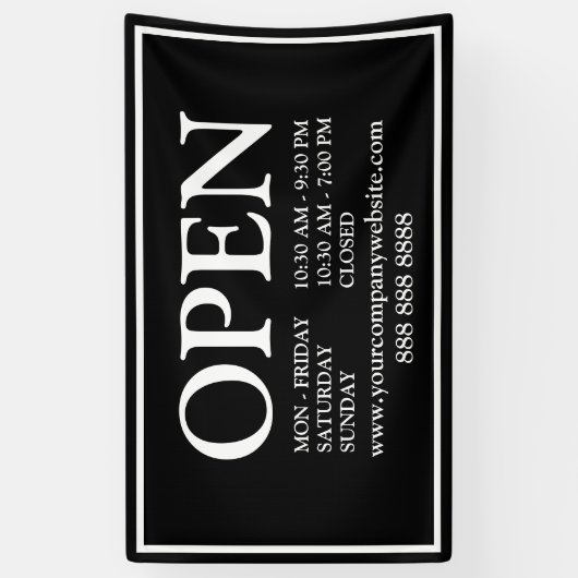 Open Zwart Wit Planning Contact Info Business Spandoek (Verticaal)