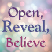 Openen, onthullen, geloven sticker (Voorkant)