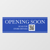OPENEN SOON Sign, QR Code, Bericht, Dp Blue/White Raamsticker (Vel)