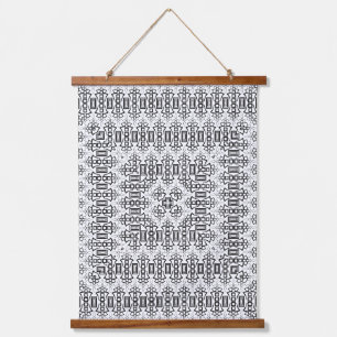 Opengewerkte vierkanten art deco retro zwart wit hangend wandkleed