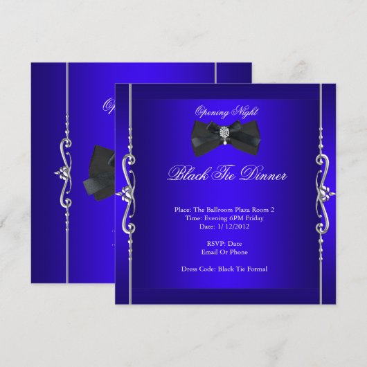 Opening Night Black Stropdas Formele Royal Blue Kaart (Voorkant / Achterkant)