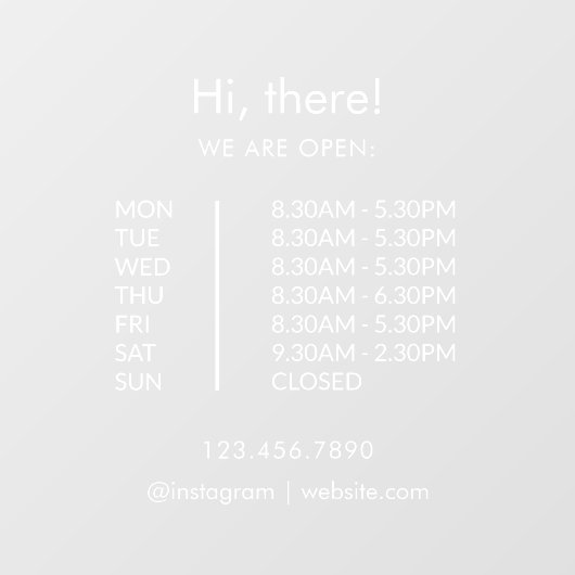 Openingstijd winkel Opening Sluitingsuren Zakelijk Raamsticker (Vel)
