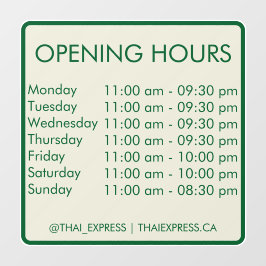 Openingstijden - 30,5 x 30,5 - Engels Window Cling Raamsticker